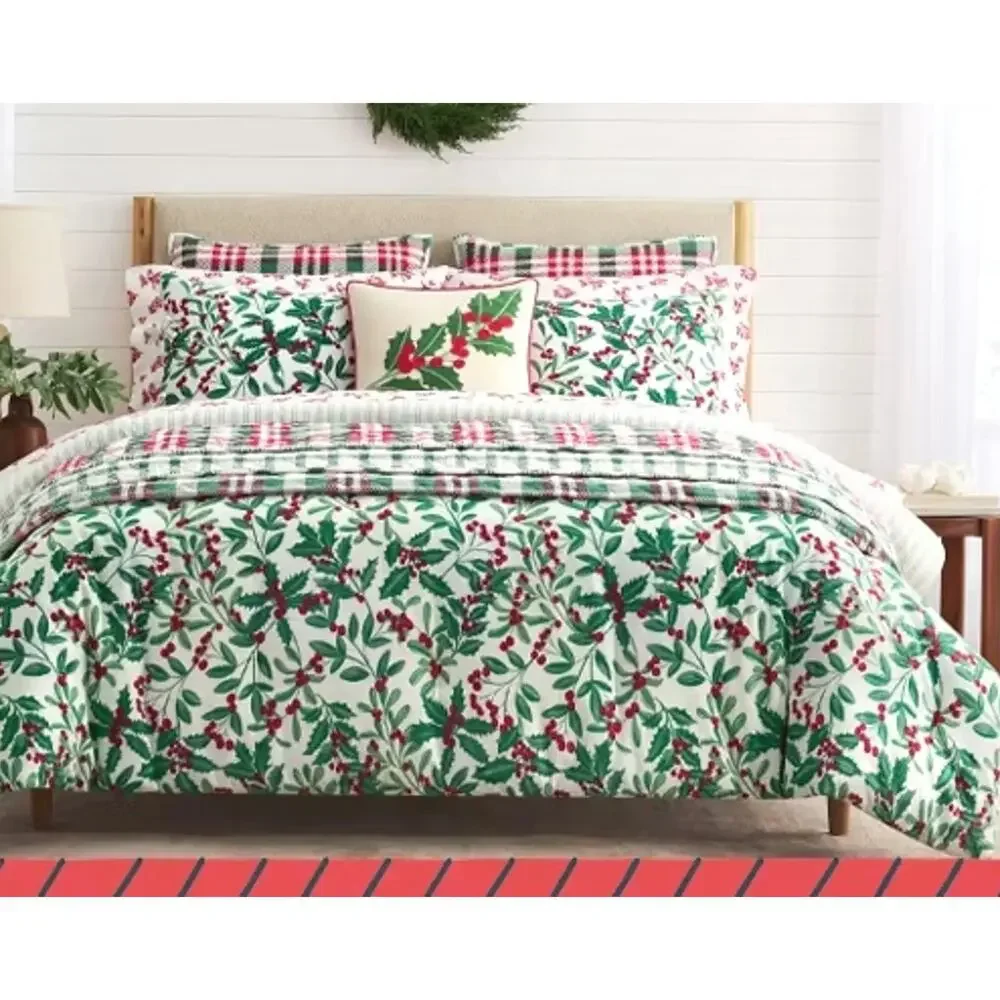 NEW! Martha Stewart King Deck The Halls 3PC Flannel Comforter Set